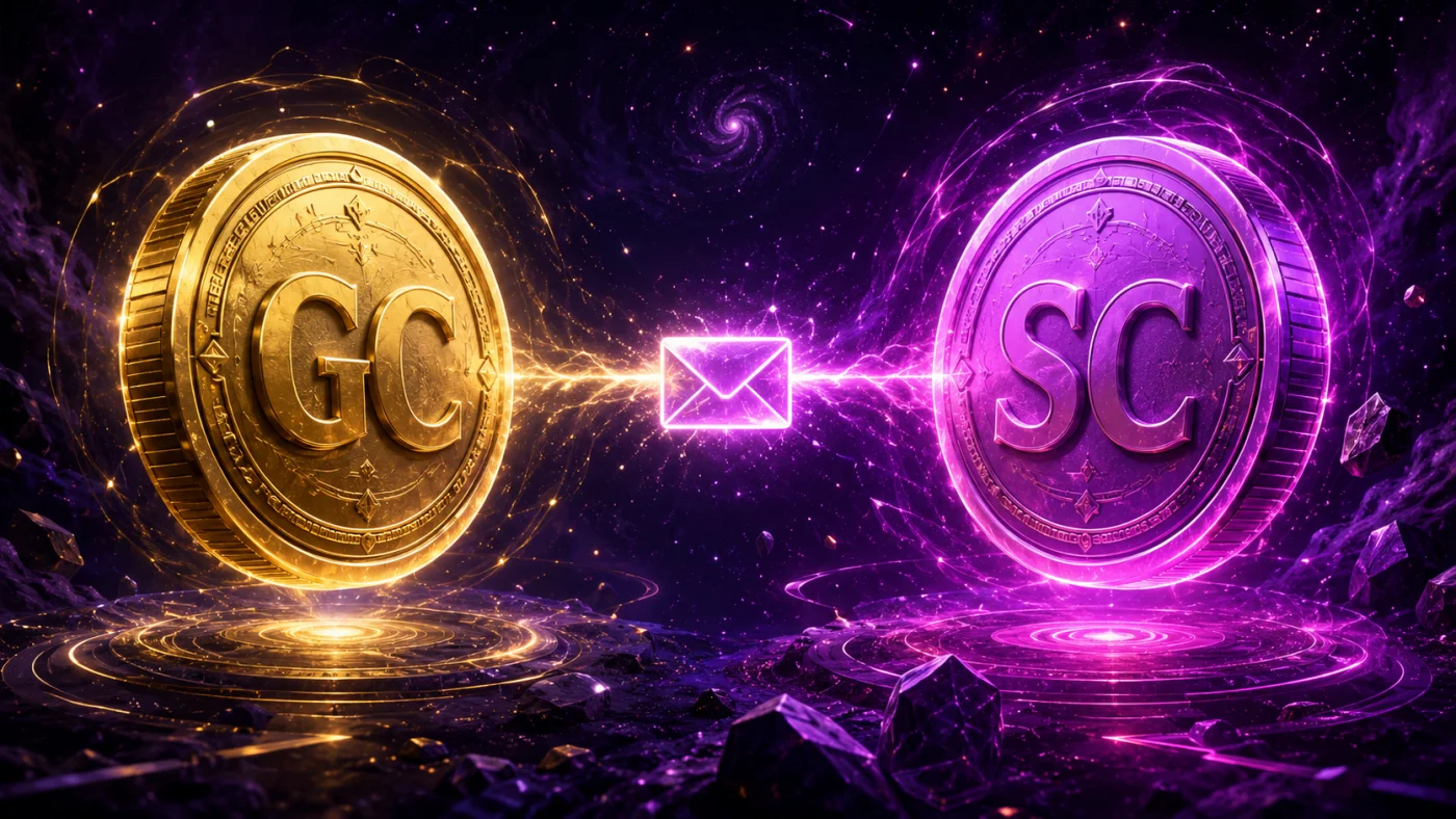 Diagram showing how sweepstakes casinos work in 2026 with Gold Coins, Sweeps Coins, Mail-In postcard and PayPal redemption