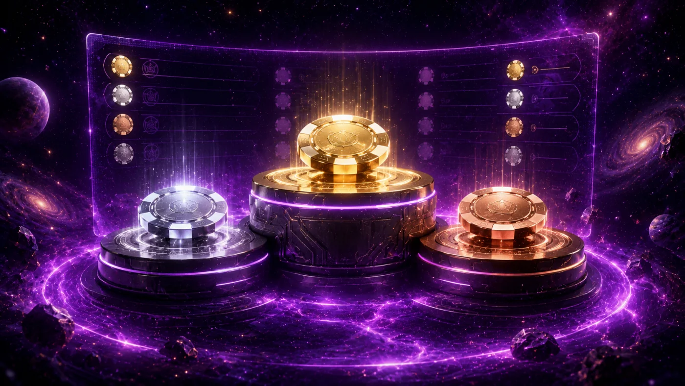Podium showing top sweepstakes casinos 2026 ranking with Fortune Coins, WOW Vegas and Pulsz across US, Canada, UK, Australia and Germany